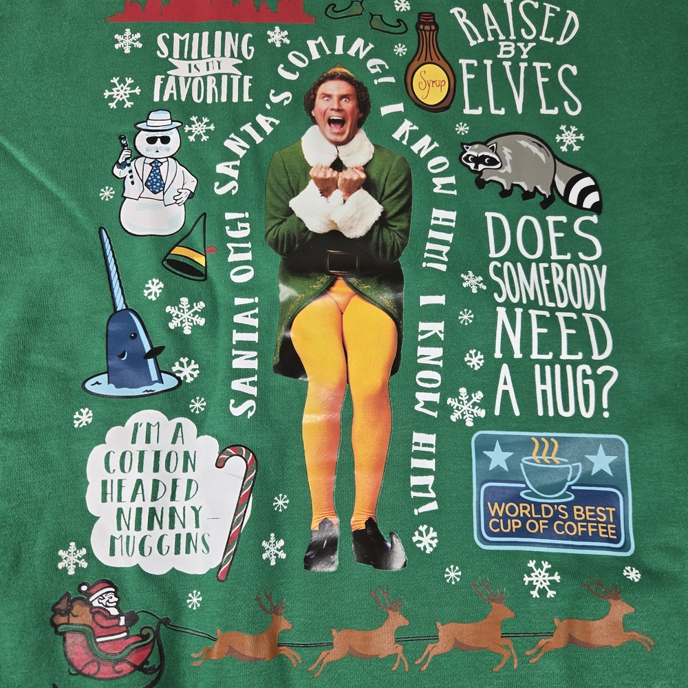 ELF Green‎ Holiday Sweatshirt with Festive Graphics